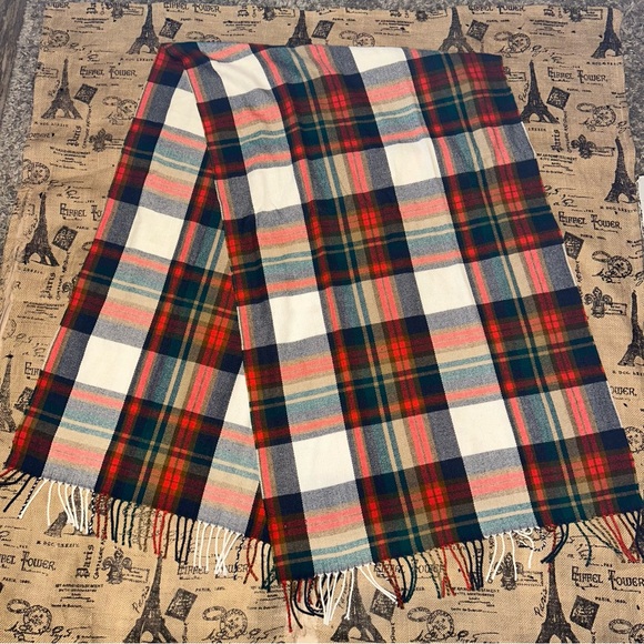 J.Crew NWOT! Classic Plaid Scarf White/Multi Juniper - Picture 7 of 14